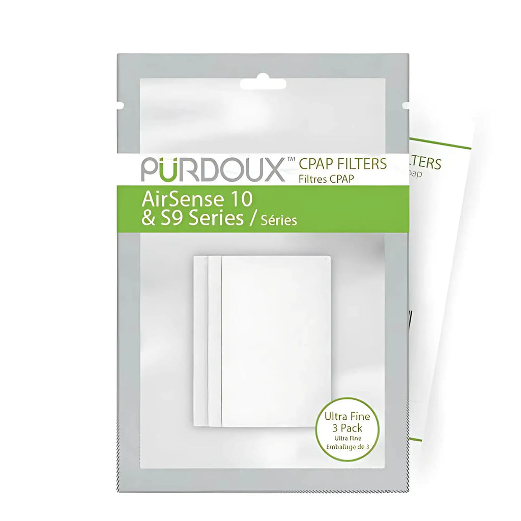 Purdoux ultra fine CPAP filters 3 pack package for ResMed AirSense 10 and S9 series machines