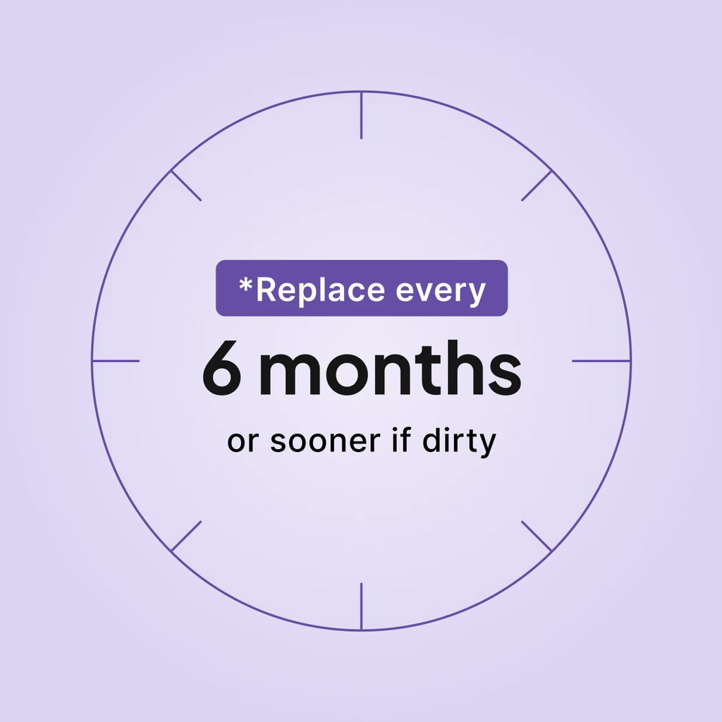 Replacement schedule dial for ResMed AirMini Standard Filters: replace every 6 months, or sooner if dirty.