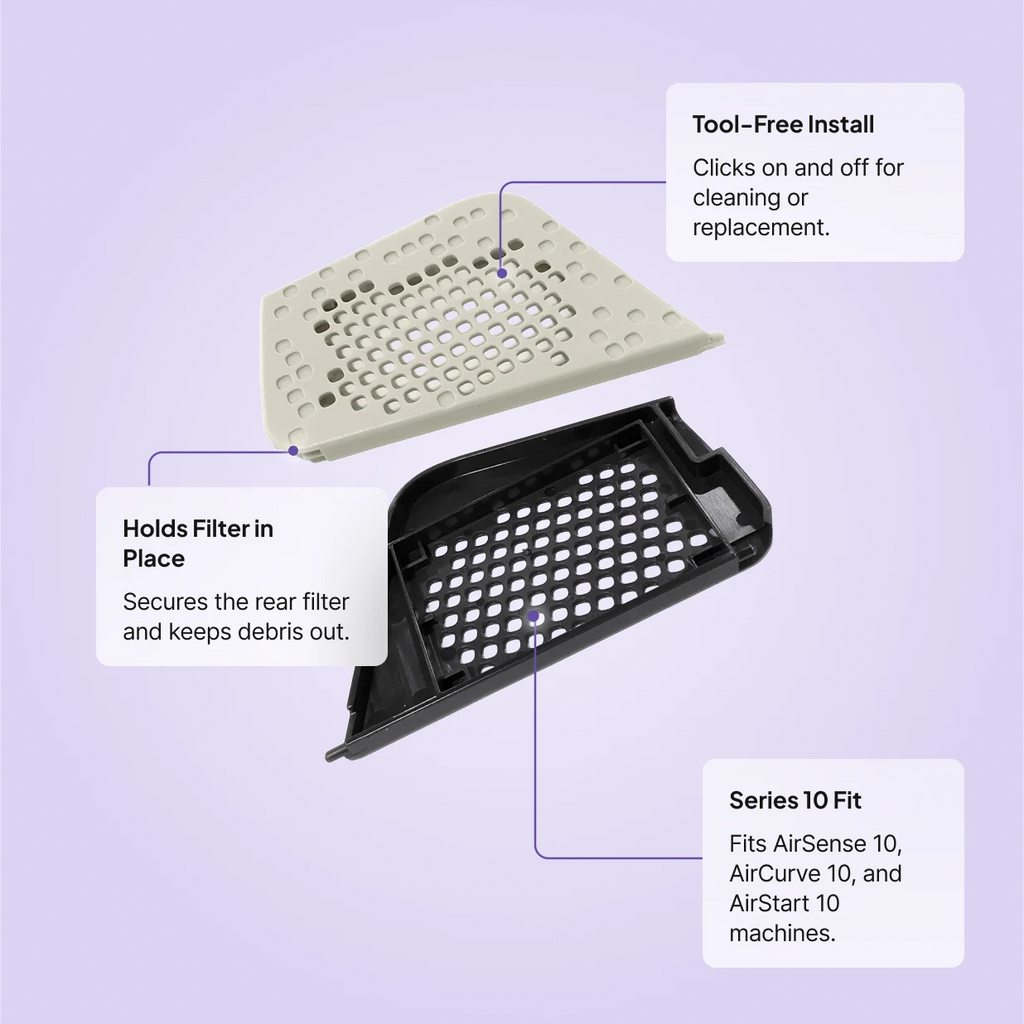 ResMed AirSense 10 AirCurve 10 Filter Cover: tool-free install, holds filter in place, fits AirSense 10, AirCurve 10, and AirStart 10 machines.