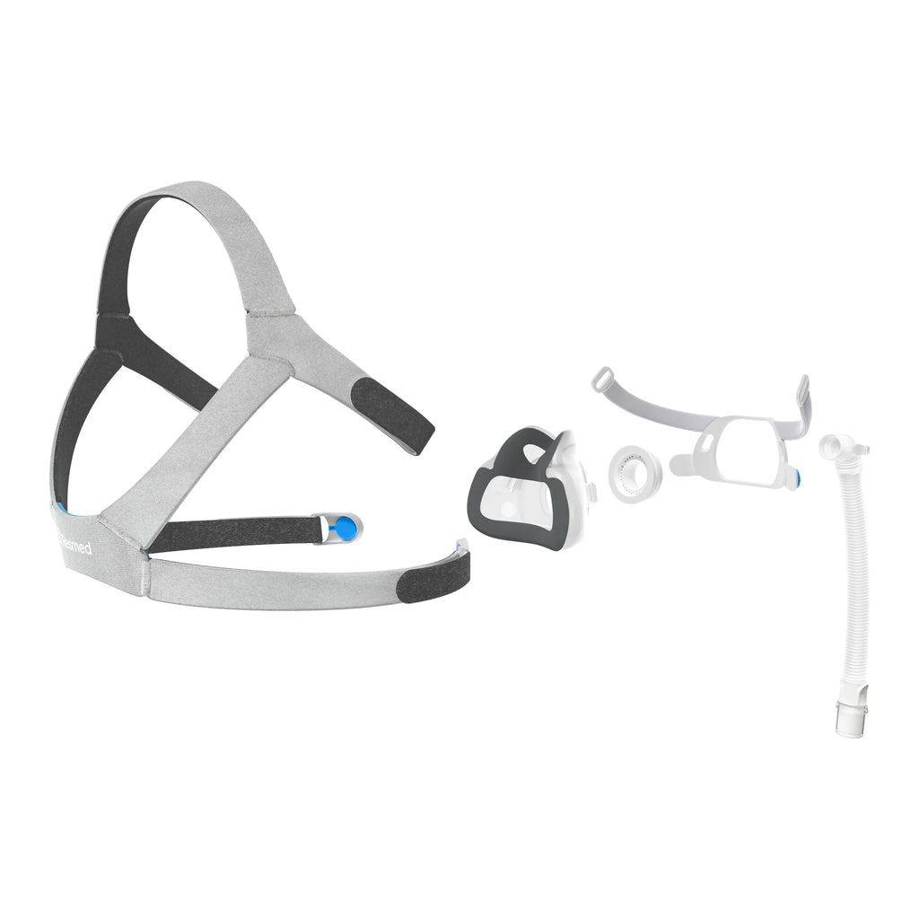 ResMed AirTouch F40 cushion, frame and headgear shown separated, rear view