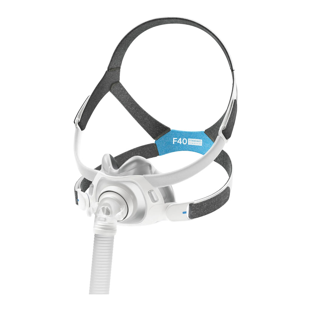 ResMed AirTouch F40 full face mask with standard headgear, right three-quarter view