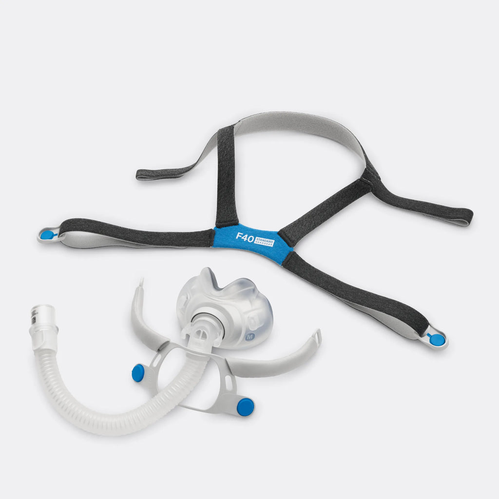 ResMed AirTouch F40 mask system laid flat with standard headgear, frame and cushion