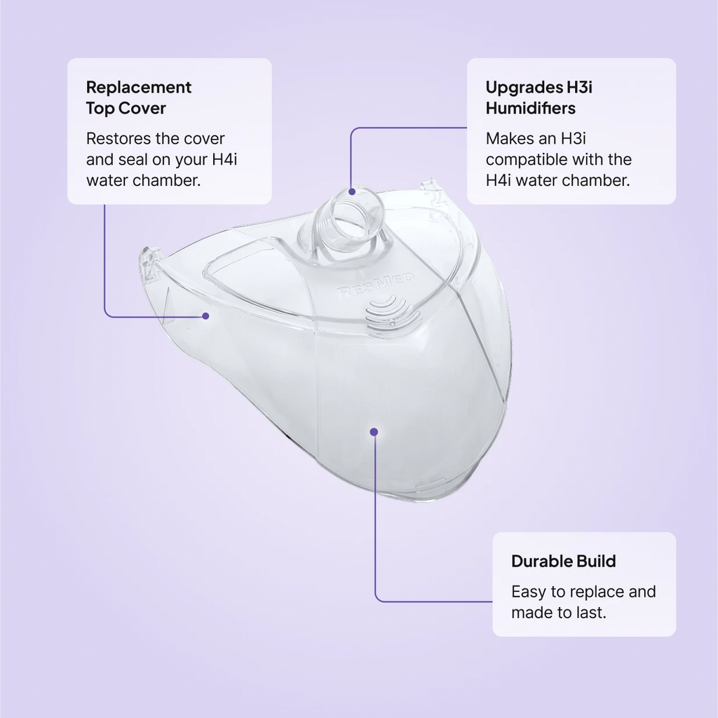ResMed H4i Water Chamber Cover and Seal: replacement top cover, upgrades H3i humidifiers, durable build for lasting use.