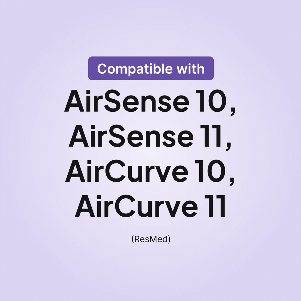 Compatibility chart showing ResMed SlimLine tubing works with AirSense 10, AirSense 11, AirCurve 10, and AirCurve 11 CPAP machines by ResMed.