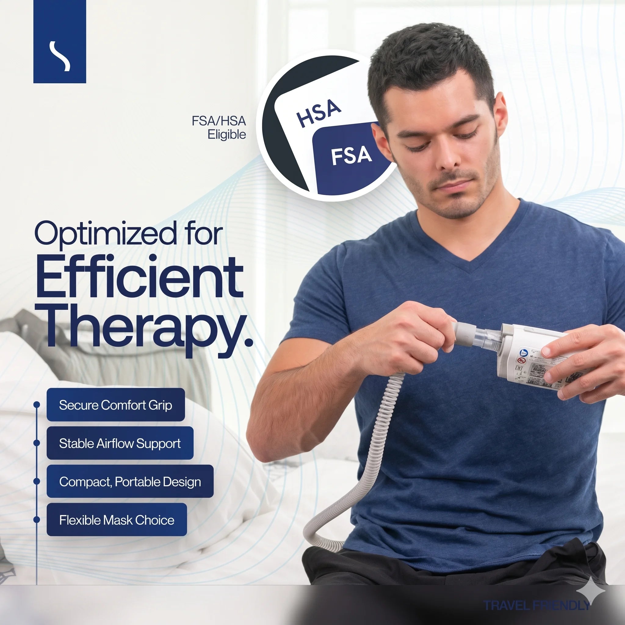 Snugell AirMini Tubing Adapter in use — FSA/HSA eligible, compact and travel-friendly with secure comfort grip and stable airflow support