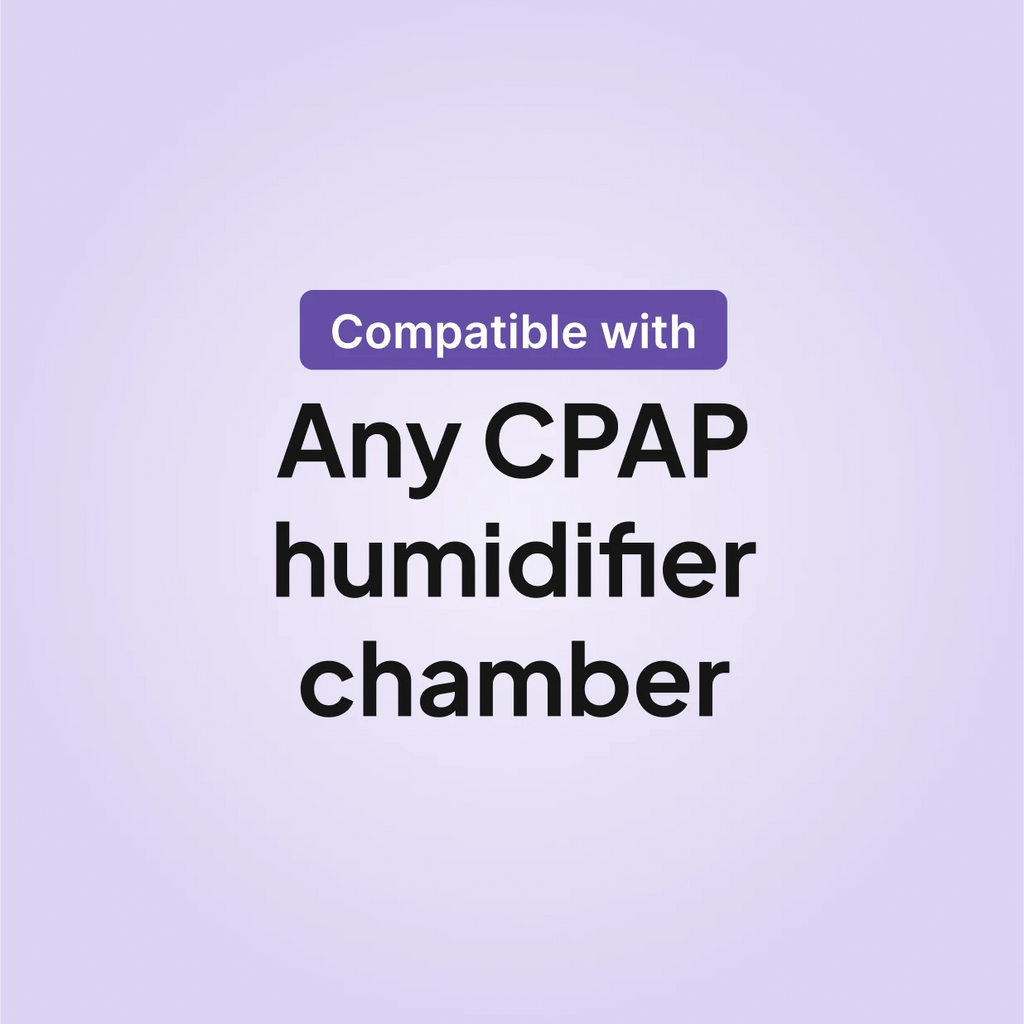 Snugell CPAP distilled water 16.9oz compatibility chart showing any CPAP humidifier chamber.
