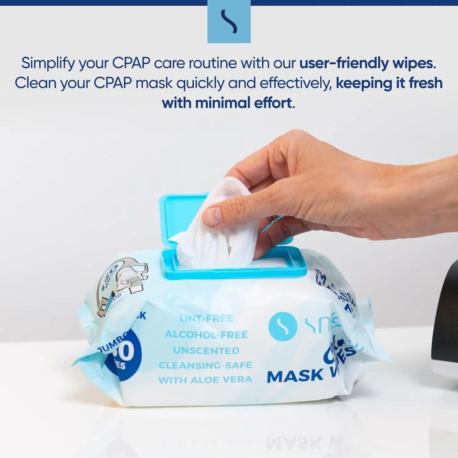 cleaning cpap mask, hoses and supplies with Snugell Jumbo Pack CPAP Mask Wipes