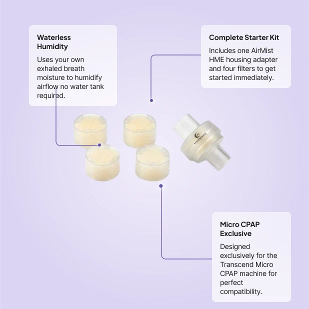 Transcend AirMist Kit features for waterless humidification on the Transcend Micro.