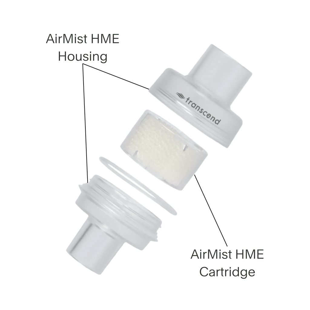 Exploded diagram of Transcend Micro 510 AirMist HME, showing housing and cartridge components separately