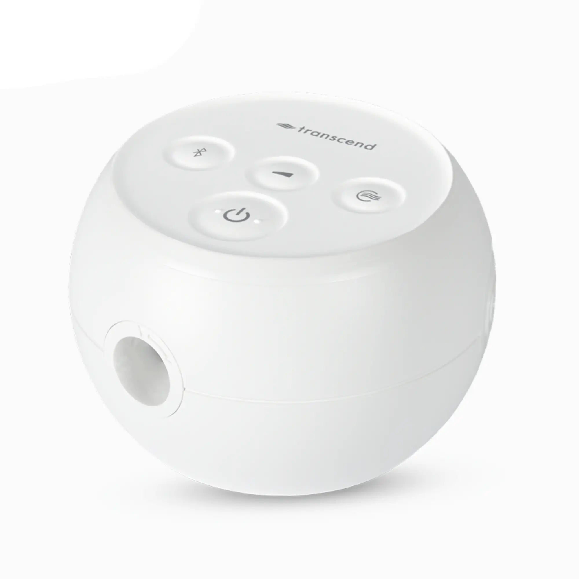 Transcend Micro 510 travel CPAP in birch white, side-angle view showing rounded form and hose connection port