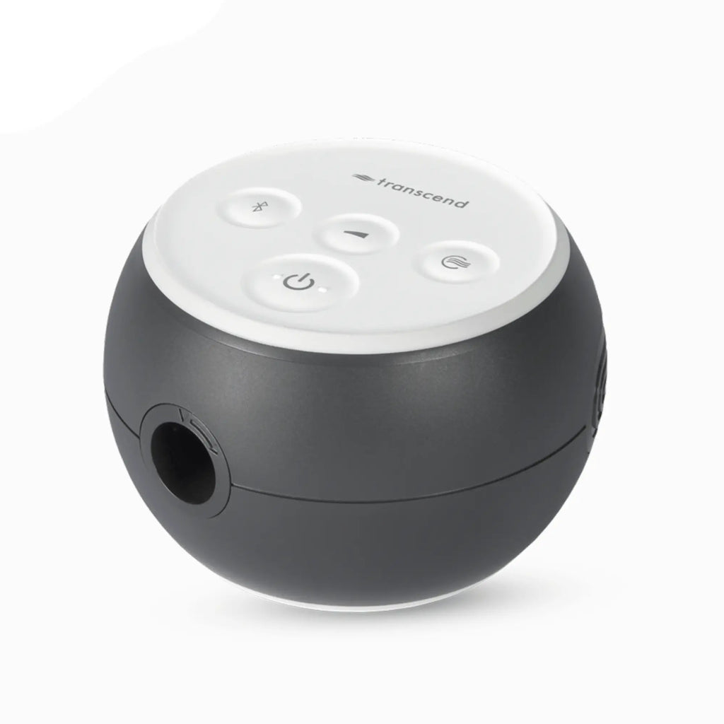 Transcend Micro 510 auto travel CPAP in graphite gray, angled top view showing control buttons and air port