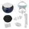 Transcend Micro 510 bundle with F&P Eson 2 nasal mask, black round Transcend travel case, white coiled CPAP hose, inline HME canister, white replacement filter, and hose connector pieces