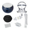 Transcend Micro 510 CPAP travel bundle with F&P Simplus full face mask, black hard-shell travel case, white coiled hose, inline HME canister, replacement filter pad, and hose connector adapters