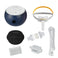 Transcend Micro 510 CPAP machine bundle with F&P Solo nasal mask, round black hard-shell Transcend travel case, white coiled hose, HME canister, disposable filter, and hose adapters