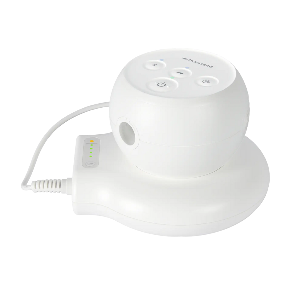 Birch white Transcend Micro 510 travel CPAP connected to the Transcend Micro PowerAway battery