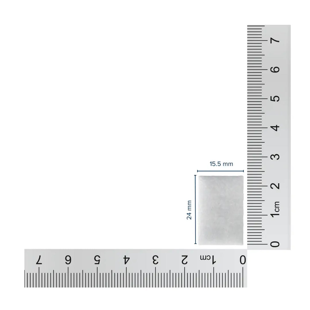 Transcend Micro 510 filter dimensions measured with rulers, 15.5 mm wide by 24 mm tall