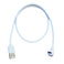 White Transcend Micro USB-A to right-angle USB-C data cable coiled on white background