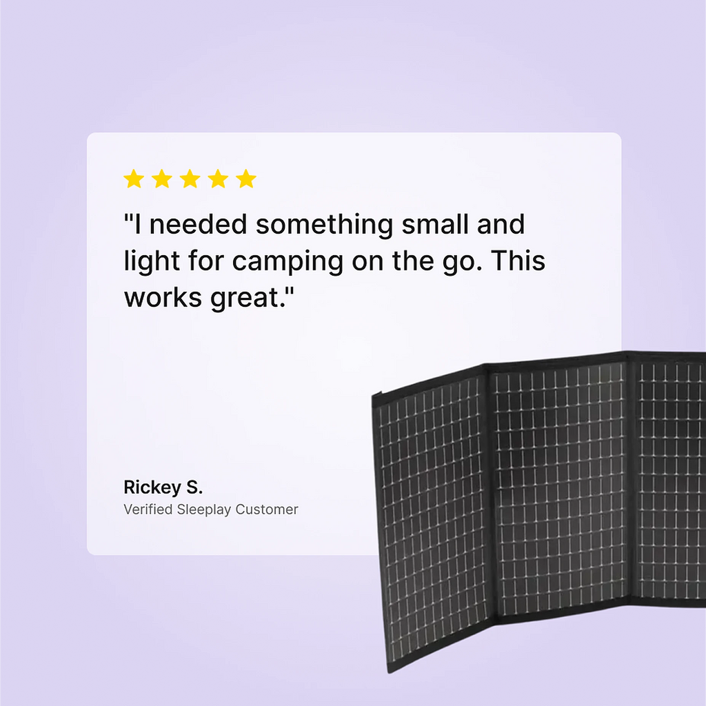Five-star Sleeplay customer review of the Transcend portable solar battery charger.