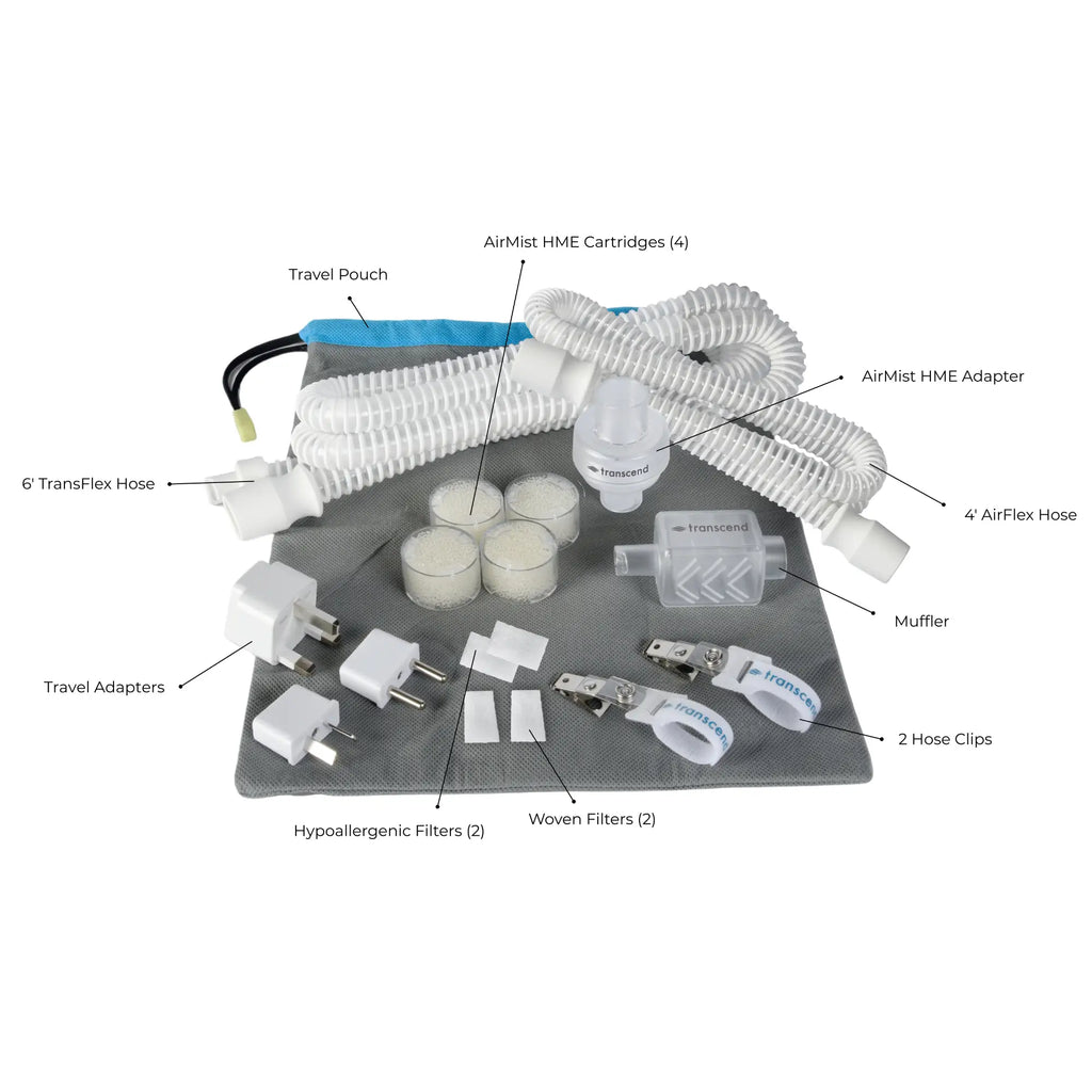 tubing, hose, muffler, filter, adapter, travel bag for transcend micro cpap machine