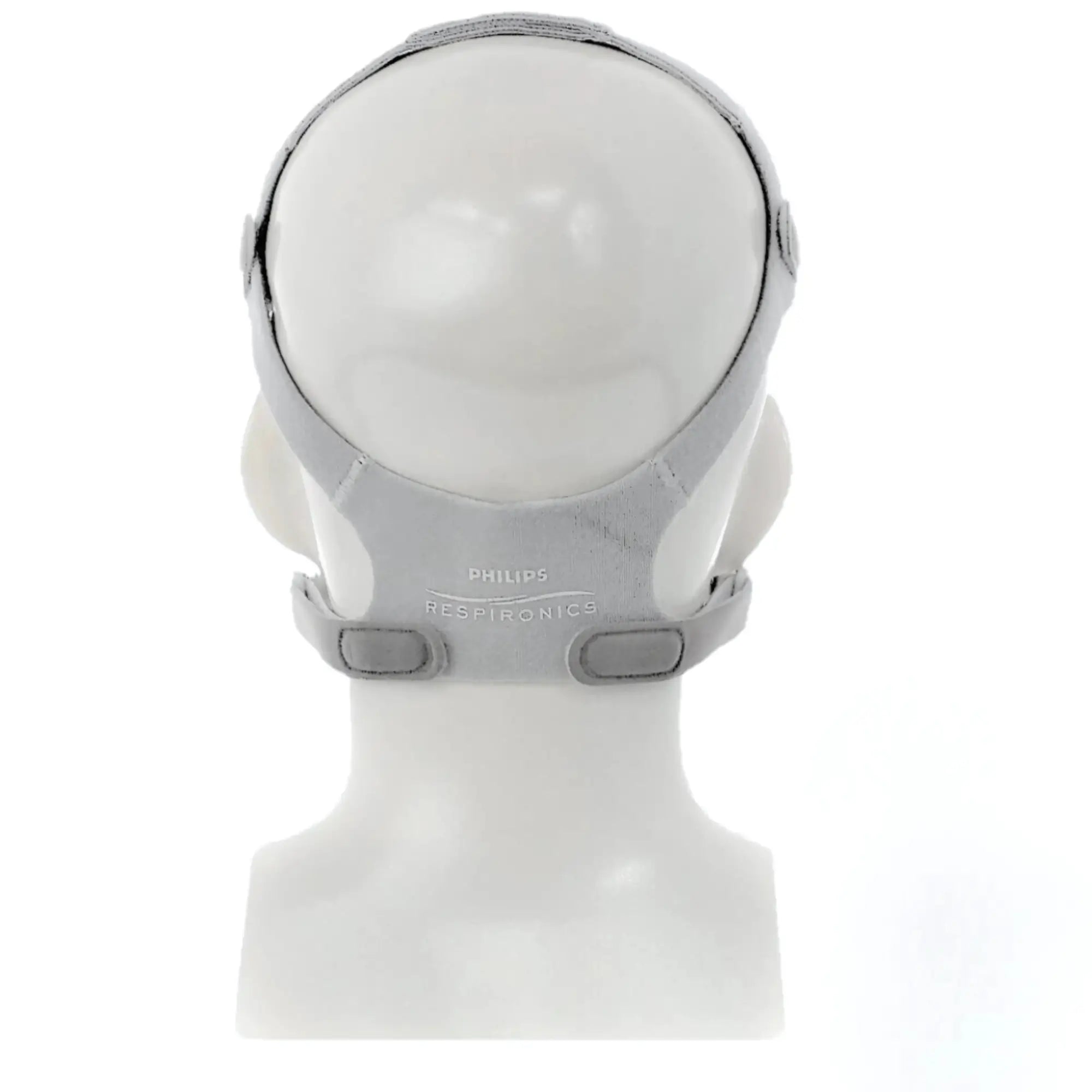 Back view of Wisp reduced size headgear on mannequin showing Philips Respironics logo