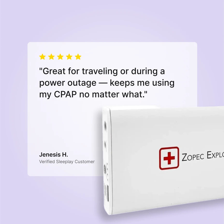 Five-star Sleeplay customer review of the Zopec Explore Mini CPAP travel battery.