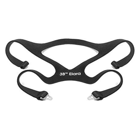 3B Elara CPAP mask headgear, flat lay view of black straps with attachment clips