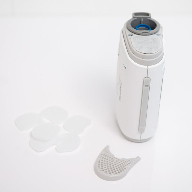 Airmini cpap machine standing with filters in the bottom