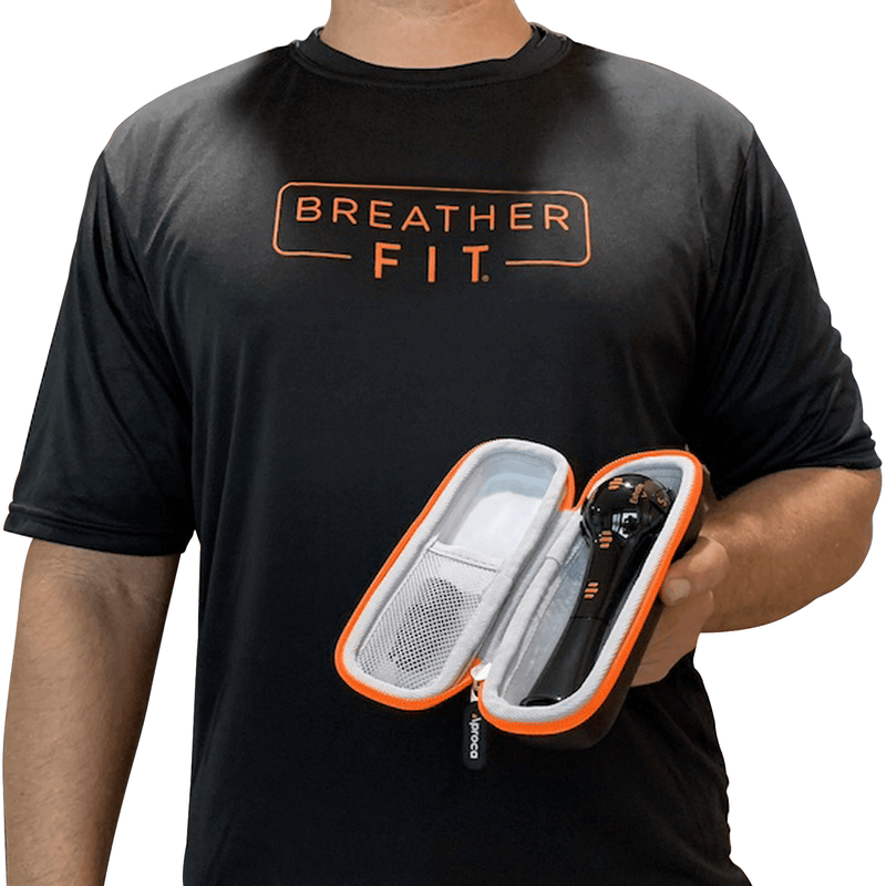 Man holding breather fit case.