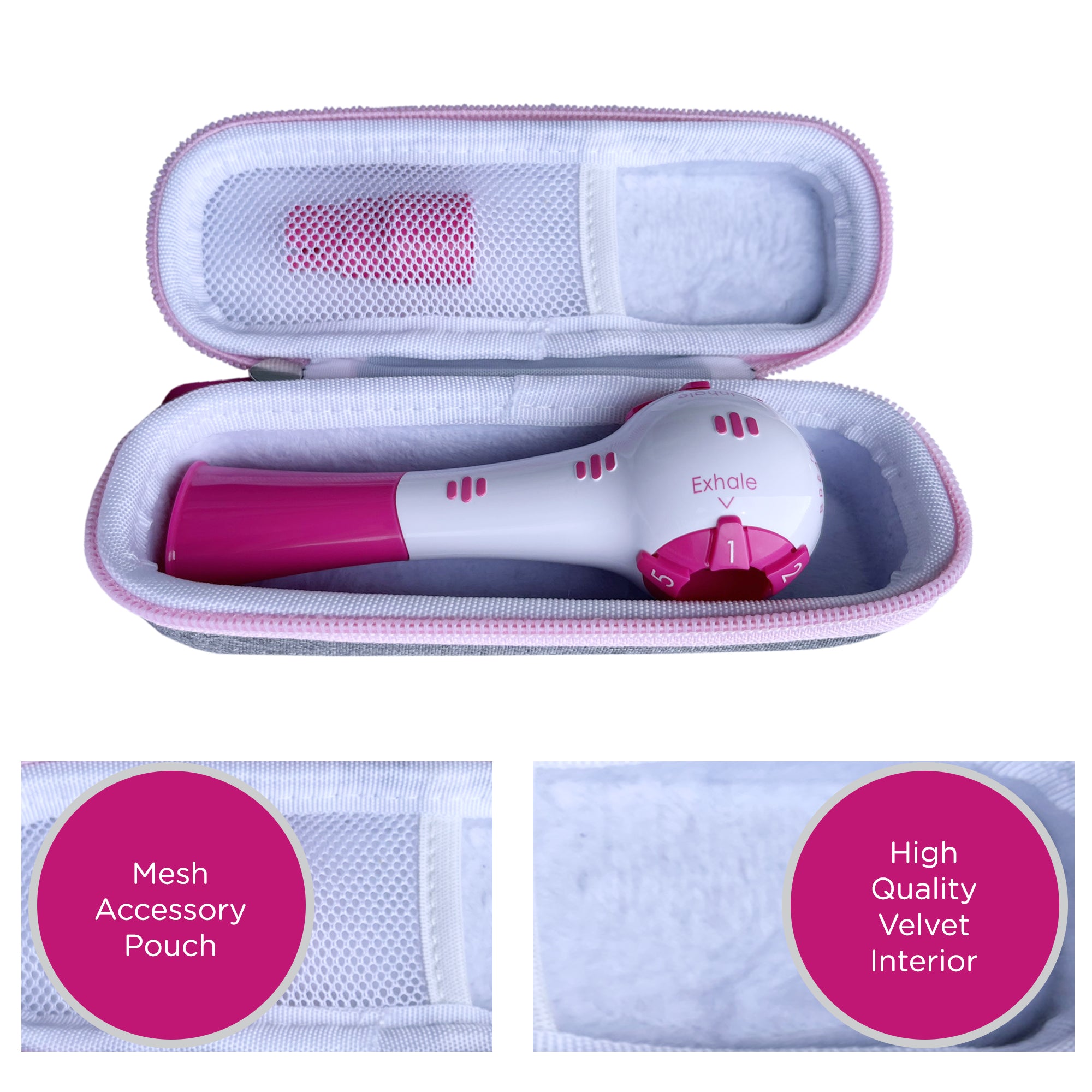 Pink breather case with breather inside.