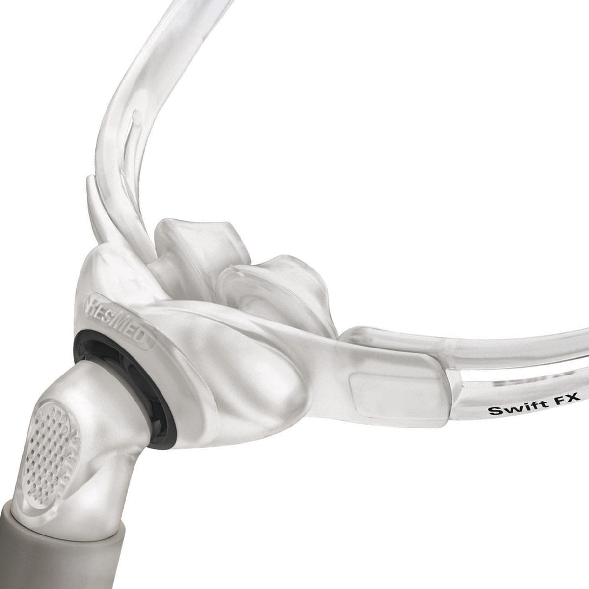Closeup view of nasal pillows from ResMed Swift FX Complete Mask.