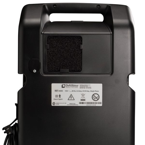 Back view of black Compact 525DS Oxygen Concentrator Bundle - 5 LPM