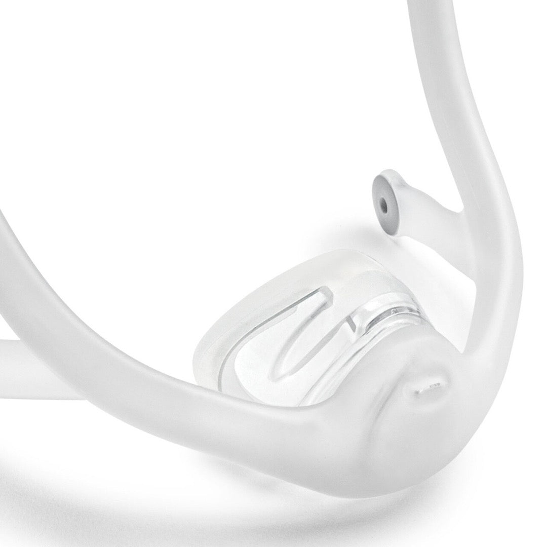 Detail view of system frame with gel cushion for Phillips Respironics DreamWisp Nasal Mask.