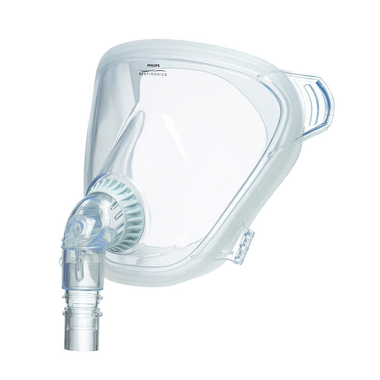 Side view of clear full face mask from FitLife Total Face CPAP Mask by Phillips Respironics.