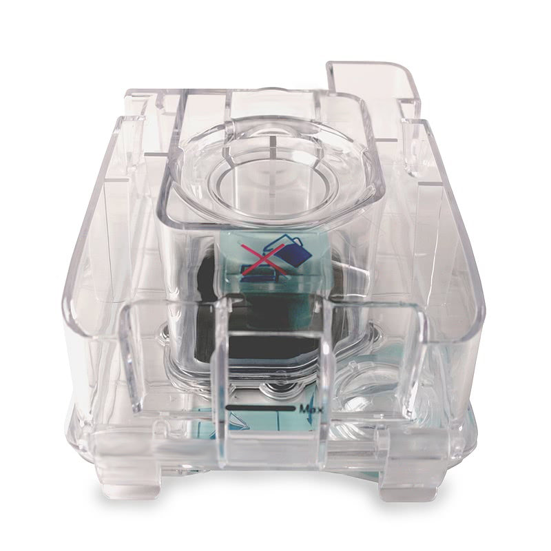 Front view of Luna Humidifier Water Chamber made of clear plastic.