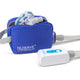 White with blue part CPAP machine cleaner in travel size with open travel blue bag by Western Medical Inc.