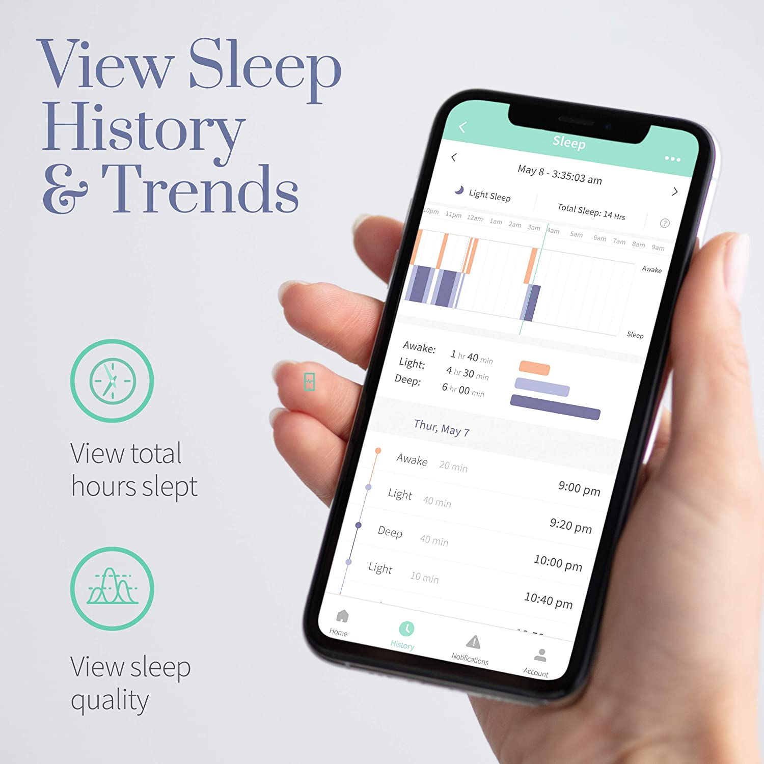 Front view of Owlet Cam Sleep History and Trends Feature