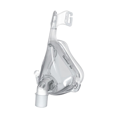 ResMed Quattro Air full face mask frame system without headgear, side view with swivel elbow