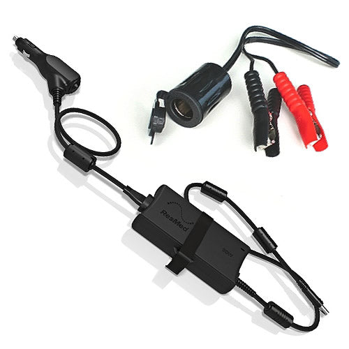 Black Mobile DC Power converter cord with cigarette plug in for ResMed AirStart, AirCurve and AirSense CPAP Machines.