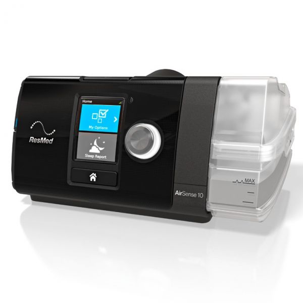 Side view of ResMed AirSense 10 Elite CPAP Machine Package with HumidAir Heated Humidifier