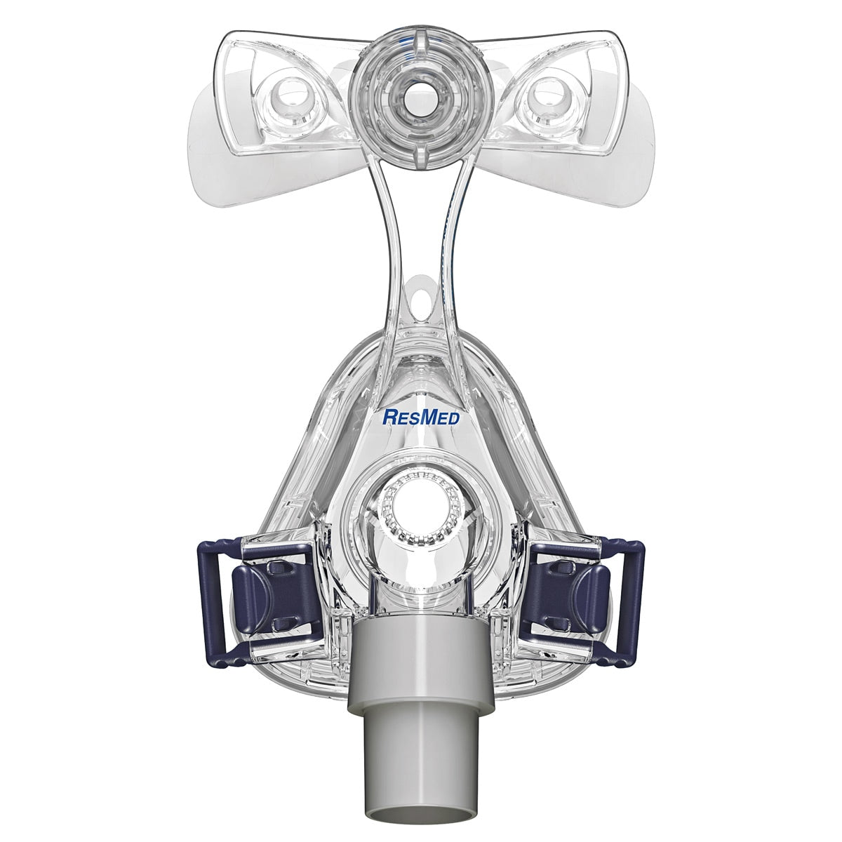Front view of clear Mirage Micro Nasal Mask with grey tube connection by ResMed