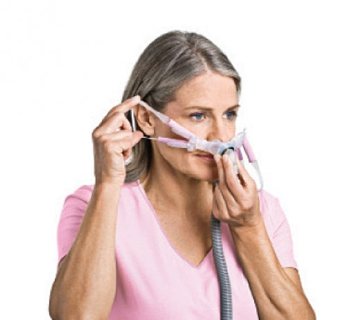 woman adjusting the bella loops on her swift FX bella CPAP mask