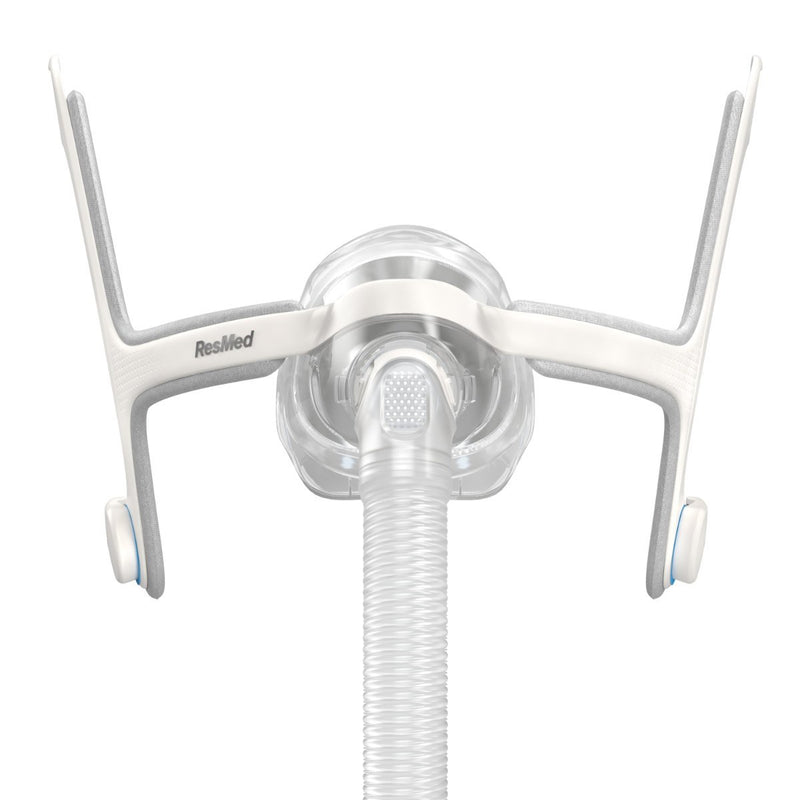 Front view of nasal mask frame and tube connection from ResMed Air Touch N20 Nasal Mask For Her.