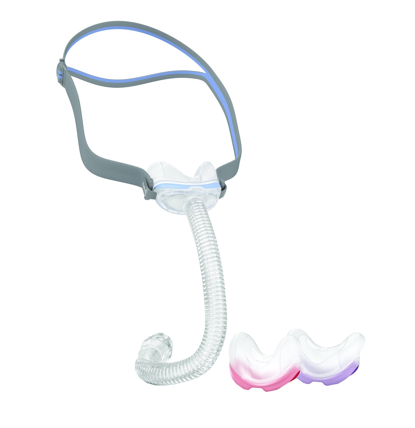 Resmed AirFit N30 nasal mask with headgear on white background front side view