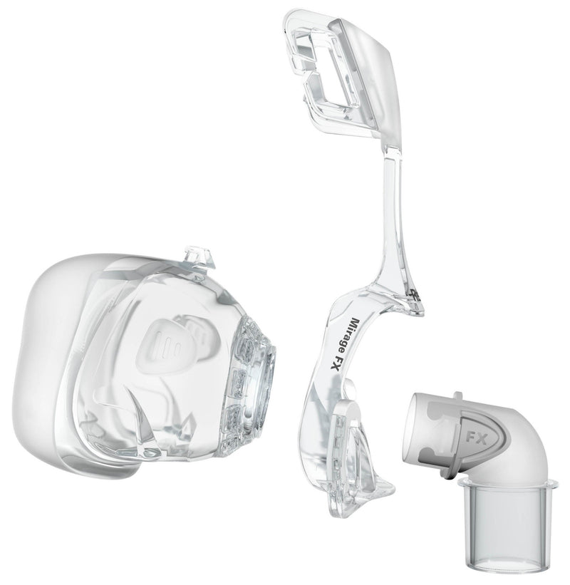 Nasal cpap mask from resmed is the Mirage FX Model is in the exploded view model you can appreciate the cushion, frame and elbow