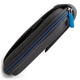 Side view of black battery kit case with blue zipper