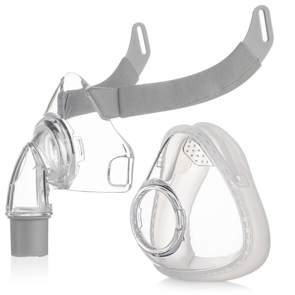 Front view of grey headgear and nasal frame cushion for Siesta Full Face Mask by 3B Medical.