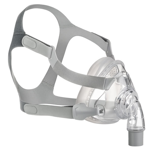 Isometric view of grey headgear and nasal frame cushion for Siesta Full Face Mask by 3B Medical.