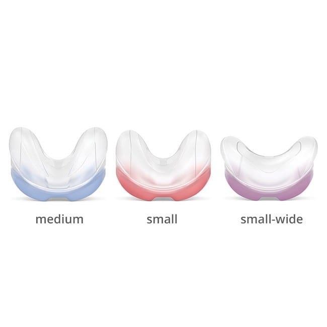 Medium, small and small-wide sizes cushions for the AirFit N30 in blue.