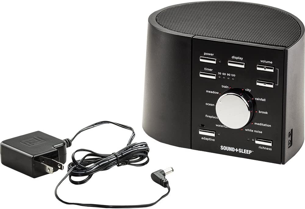 Front view of Sleep + Sound High Fidelity Sound Machine with charger