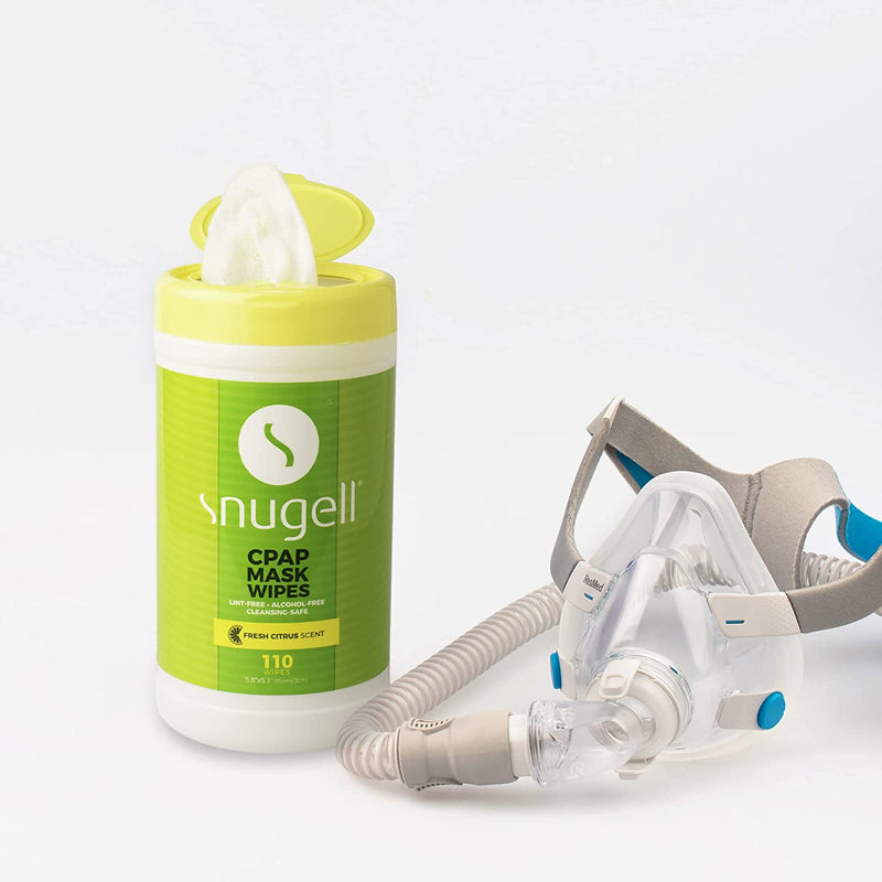 Snugell CPAP Mask Wipes next to mask